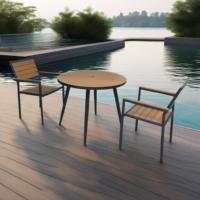Table et chaises en aluminium, plastique et WPC pour extérieur, cour, café, salon de thé, restaurant, ensemble table ronde et chaises