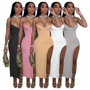 Nuevas llegadas 2022 mujeres sin tirantes vestido las mujeres de Split Sexy elegante vestido largo de verano vestido de las mujeres Sexy - Product Image 1