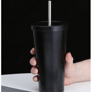 Custom Logo Stainless Steel Tumbler Double Wall Vacuum Insulated Drinking <b>Cup</b> <b>with</b> <b>Straw</b> for Travel Office Car - Product Image 2