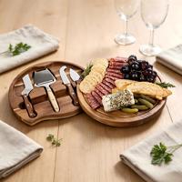 Planche à fromage ronde en bois avec bord encastré et porte-couteau pour fromage, pain, apéritifs et repas à la maison