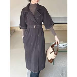 Abrigo tipo gabardina de punto plisado con capucha, estilo coreano, para otoño, diseño holgado, manga larga, abotonadura sencilla, reversible - Product Image 4