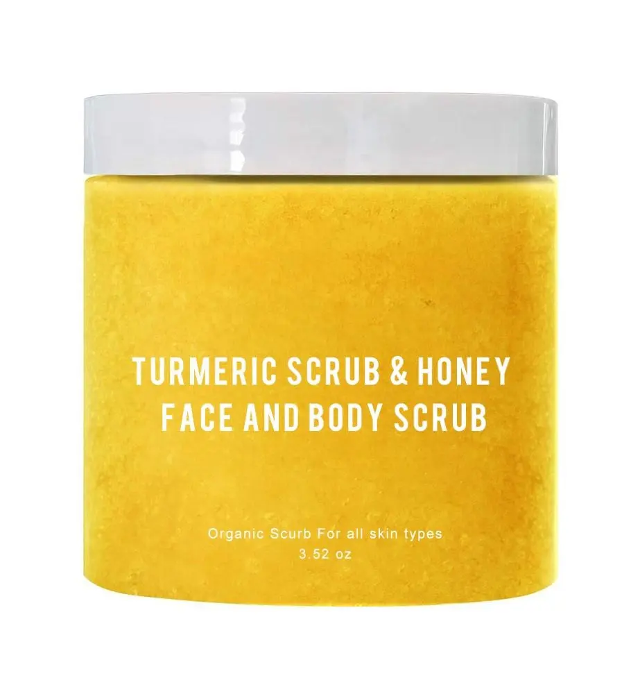 Private Label Huidverzorging Natuurlijke Tumeric Scrub Organische Exfoliërende Verhelderende Suiker Kurkuma Gezicht Body Scrub