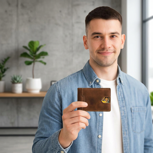 WRIZA <b>Men's</b> Genuine Leather Slim Bifold <b>Wallet</b> Minimalist Style Fold Closure RFID Blocking <b>Card</b> Holder Short Length Custom - Product Image 5