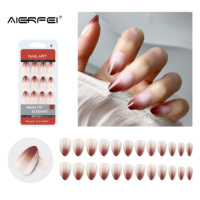 Faux ongles prêts à être expédiés en 2024, design de créateur, forme amande courte, ombré, à presser, couleur rouge, ABS, couverture complète, ongles artificiels