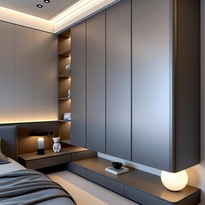 Armoire minimaliste en panneaux écologiques avec portes battantes pour chambre à coucher – Ensemble de rangement suspendu de luxe nordique simple - Product Image 1