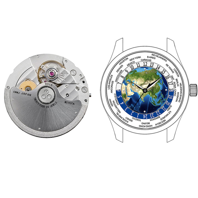 Multi Time Zone 24 Hours Display GMT Functions Custom Movement Modification for Miyota 9015 ETA 2824 SW200 Watch Automatic Movt