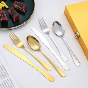 Ensemble de couverts en acier inoxydable 1010, couteau, fourchette, cuillère, baguettes, 24 pièces, boîte cadeau, usage domestique, design minimaliste, finition miroir - Product Image 2
