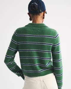 Cardigan en tricot rayé Leduo personnalisé pour femme, col polo, manches longues, boutonné, court, décontracté - Product Image 4