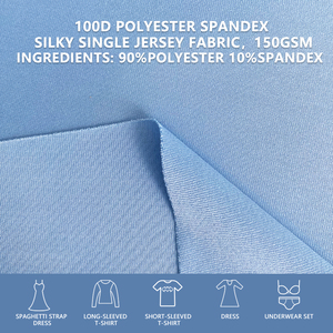 100D Polyester Spandex Single Jersey Fabric 150GSM Silky Knit Textile for Dress, T-Shirt, <b>Underwear</b> - Product Image 1