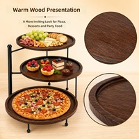 Support à pizza Spoilu à 3 niveaux en bois et fer avec plateaux - Présentoir de service noir pour fêtes, buffets, desserts et dîners en famille