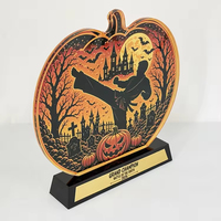 Trophée personnalisé en acrylique en forme de citrouille avec base en cristal noir pour ornements commémoratifs de fêtes