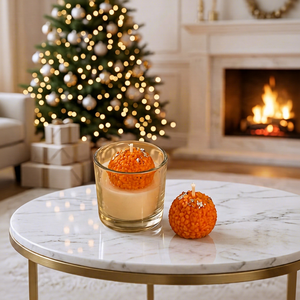Mini porte-bougie en verre rond avec bougie Ladoo orange, décoration de Noël pour la maison, réutilisable, résistant à la chaleur - Product Image 1