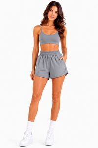 Set Yoga 2 Pezzi: Top Corto e Pantaloncini a Vita Alta con Spalline Sottili, Tinta Unita, Abbigliamento Sportivo Traspirante con Elastico in Vita - Product Image 4