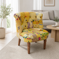 Großhandel Balkon-Loungesessel Kantha Patchwork Sessel Boho Einzelsofa Outdoor Relax Baumwollstoff Holzbeine OEM ODM