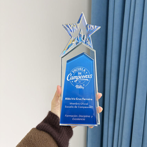 Placa de Premio de Cristal con Diseño de Estrella Arcoíris Azul, Trofeo de Cristal - Product Image 3