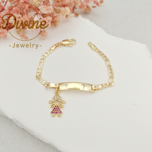Bracciale con ciondolo per bambine 14K Oro Laminado Ninos Pulsera Joyeria 14cm con bracciale in zircone a catena Figaro <span class=keywords><strong>gioielli</strong></span> compleanno per bambini - Product Image 2