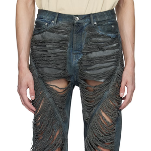 Mais recente Personalizado Bootcut Pedra Angustiado Lavado Cinza Viés <span class=keywords><strong>Jeans</strong></span> Sobre Tingido Ripple Buraco <span class=keywords><strong>13</strong></span> oz Denim Flare <span class=keywords><strong>Jeans</strong></span> Para Homens
