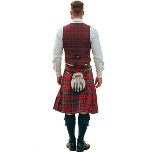 Conjunto Completo de Kilt Escocês Masculino com Colete Xadrez Vermelho e Sporran para Halloween, Cosplay e Festas a Fantasia - Product Image 4