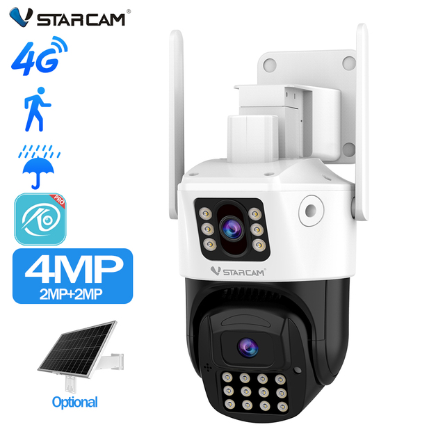 Hot Selling HD 4G Rotating PT 360 Degree Network Camera Ai Tracking Siren Ip CCTV Camera Wireless 4g Solar Dual Lens Camera