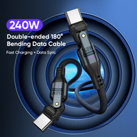 Cable tipo C de 240W, cable de cargador de teléfono 180 ajustable de a C 5A, cable de datos de carga rápida