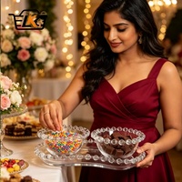 Ensemble de 3 bols à dessert en verre côtelé transparent avec assiette de service, ensemble de bols texturés pour crème glacée et fruits, pour bonbons, collations, petit-déjeuner, café