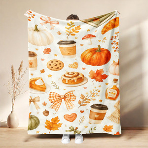 Manta de Franela con Estampado de Hojas Otoñales, Reversible, Cálida y Acogedora para Cama, Sofá, Personalizable, OEM, ODM - Product Image 5