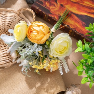 Bouquet de fleurs artificielles Maiko, jaune orange, tissu tissé en plastique, décoration de mariage à domicile, CF01370 - Product Image 3