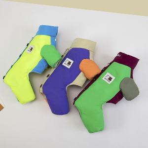 厚手のフリース裏地付き4脚用犬用ジャケット、カラーブロック冬用ペットコート、漫画パッチ付きスナップボタン＆リード用Dリング付き、小型犬用 - Product Image 2