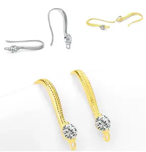 925纯银耳扣别针装饰部分水钻14k金钩耳环，用于女性珠宝耳环制作