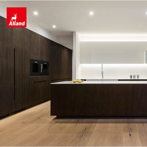 Alland Zeitgenössische Integrierte Geräte-Einbauschränke für offene Bauten, Flachfront, dunkle Eiche, geriffelt gesägt, Küchenschrank mit J-Pull-Griff-Paneeltüren - Product Image 1