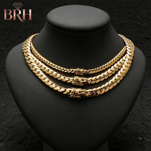 Collar de Cadena de Acero Inoxidable Chapado en Oro, 6 mm, 8.8 mm, 9.6 mm, Collar Cubano de Acero Inoxidable Estilo Hip-hop - Product Image 1