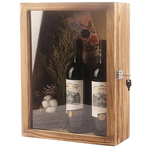Vitrina grande de sombra profunda con puerta con bisagras Caja de madera montada en <span class=keywords><strong>la</strong></span> pared para botellas de vino tinto Artesanía de madera y letreros de pared - Product Image 5