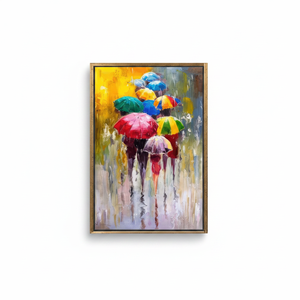 Modern Printed <b>Canvas</b> Artwork: Vibrant Umbrellas in Glass Art Design,GOLD <b>FRAMED</b> <b>CANVAS</b> - Product Image 2