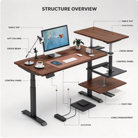 Bureau debout électrique réglable en hauteur avec plateau en bois et commande numérique pour bureau à domicile, PC et étude