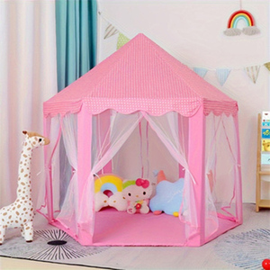 Venta al por mayor Rosa encantadora tienda de juegos portátil plegable hexagonal <span class=keywords><strong>niñas</strong></span> interior jugar princesa Castillo niños tienda de juegos casa - Product Image 4