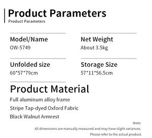 Ghế xếp ngoài trời khung nhôm siêu nhẹ 3.5kg, tay vịn gỗ óc chó, dùng cho cắm trại, bãi biển - Product Image 5