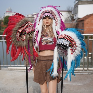 Copricapo Indiano Multicolore con Piume, Cappello da Capo, Copricapo da Motociclista, Copricapo da Uomo Selvaggio, Accessorio per Scenografie e Riprese per Bambini - Product Image 2