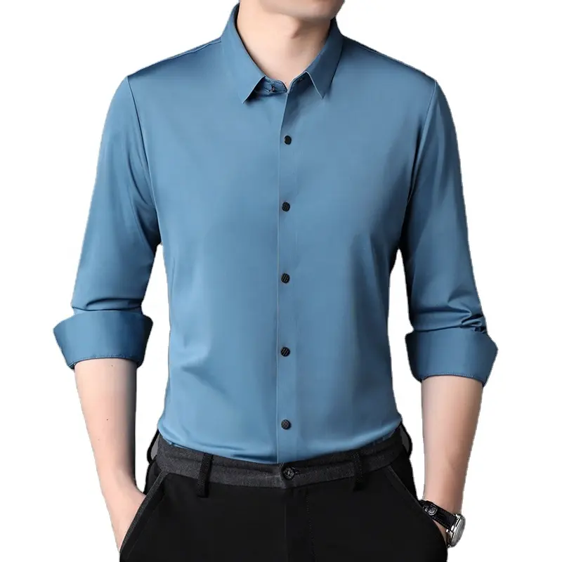 2021 Wholesale HIgh Quality Solid Color Professional Casual Long Sleeve Men's Clothing Dress Plus Size Mens Shirts
