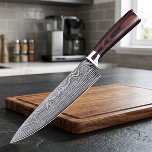 Cuchillo de Chef Profesional de 8 Pulgadas de Acero Inoxidable, Cuchillo Afilado para Carne, Mango de Madera PAKKA para Mano Derecha, Ecológico, Vintage, Mate, Jahangir - Product Image 6