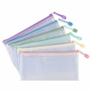 A4 Macaron Mesh <b>File</b> <b>Folder</b> Waterproof Zipper Pouch Plastic Exam Paper Organizer School Office Document Storage Bag - Product Image 1