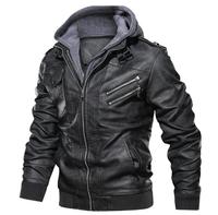 Manteau en cuir PU pour homme, style motard, hiver, automne, doublure polaire, chaud, vintage, décontracté, coupe slim, à capuche