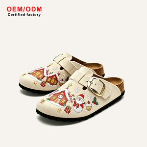 Mules classiques unisexes en daim de vache pour Noël, sabots à semelle en bois, confortables, souples, antidérapants, respirants, style décontracté plat 2026 - Product Image 1