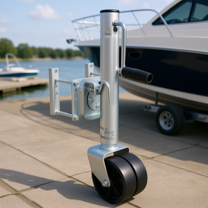 Cric de remorque Chubbs 12 pouces, capacité 1500 lb, double roue réglable, pour bateau, camping-car, remorquage, avec embout pivotant - Product Image 2