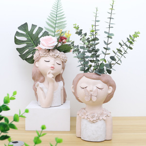 <span class=keywords><strong>Pot</strong></span> de fleurs en résine écologique de 27 cm, design carré en forme de filles mignonnes, pour plantes succulentes, avec trous de drainage, vase buste de fée - Product Image 4