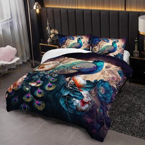 Stile bohémien Twin <span class=keywords><strong>trapunta</strong></span> Set pavone blu su motivo Vintage a righe 300TC 1 <span class=keywords><strong>trapunta</strong></span> 2 federe per camera da letto delle ragazze - Product Image 4