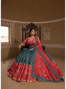 Traditional Heavy Muslin Cotton Digital Printed <b>Lehenga</b> Choli Dupatta Set with Real Mirror Work for <b>Women</b> Festive Celebrations - Product Image 2