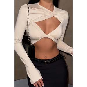 Top Corto Beige para Mujer con Detalle de Ventana, Transpirable, de Punto, Estilo Deportivo Casual, Talla Única (Talla Pequeña) - Product Image 4