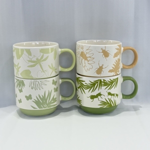 Nouvelle Tasse en Céramique à Motif d'Insectes, Design Thème Nature, Couleurs Vert et Jaune, Prix Réduit - Product Image 2
