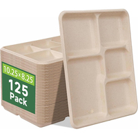 Plateau alimentaire jetable en bagasse de canne à sucre, multi-compartiments, compostable, biodégradable, assiette divisée, restauration, à emporter, logo personnalisé