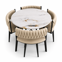 Ensemble table et chaises de salle à manger aspect marbre moderne, 4 chaises peu encombrantes, rondes, 800 mm, restaurant, café, hôtel